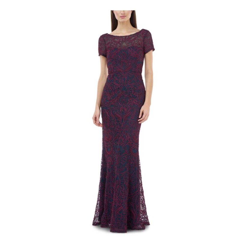 NWT JS COLLECTION Womens Burgundy Soutache Embroidery Short Sleeve Dress 4